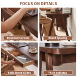 100% Solid Rubber Wood Computer Desk, Retro Walnut Writing Desk with Drawer, Sturdy A-Frame Leg, 39.37"×21.65", 0.71" Standard Thick Home Office Study Table - Image 11