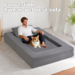 Compression Human Dog Sofa Bed for Adult & Pets,Modern Floor Couch With Pillow for Living Room Bedroom,Corduroy Fabric,No Assembly Required,Dark Grey - Image 5