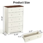 5-Drawer Cabinet with Solid Wood Veneer and Paint P2 MDF + P2 Particleboard Storage Cabinet 31.3*15.55*47.24in Dark brown Ceiling Panels + Light Brown Cabinets - Image 5