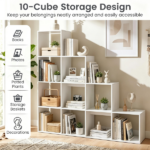 White Stepped 10-Cube Open Bookshelf 4-Tier Engineered Wood Storage Display Rack with Anti-Tipping Kits, Freestanding Book Organizer for Living Room Bedroom Hallway Office - Image 7