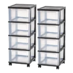 4-Drawer Narrow Plastic Storage Drawer Cart, Black, Set of 2