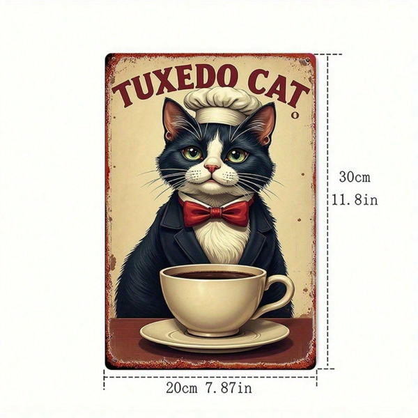 CIFbuy Vintage Cat Coffee Metal Sign 8x12 Inch, Retro" Tuxedo Cat Chef Hat Wall Art, Durable 2D Flat Iron Plaque, 2D Flat Iron Plaque, Playful Kitchen Decor Inch, RetrikTok, Inch, RetrikTok, t Self-pickup Logiopics
