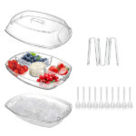 Fruit Ice Serving Tray Chilled Veggie Tray Shrimp Cocktail Serving Dish Appetizer Party Serving Platter Cold Food Buffet Server with Lid and 4 Compartments 3 Tongs 10 Sporks - Image 6
