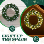 60in Pre-lit Christmas Wreath, Lighted Artificial Xmas Wreath with 220 Cold & Warm White Lights and 600 PVC Tips and DIY Ornaments, for Front Door Gate Wall Xmas Party Decorations, Light Green - Image 2