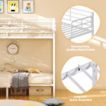 White Twin Bunk Bed Square Tube High Guardrail Side Ladder Opening Iron Bed - Image 13