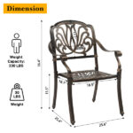 Set of 2 Cast Aluminum Patio Dining Chairs, Stackable Outdoor Bistro Chairs with Armrests for Balcony Backyard Garden Deck, Antique Bronze (Without Cushions) - Image 3