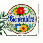 CIFbuy Spanish Flower Welcome Round Metal Sign 7.8x7.8in 1PC Vintage 2D HD Printed Iron Wall Decor Rustic Flat Hanging Plaque For Front TikTok, TikTok, ront Self-pickup Logiopics - Image 2