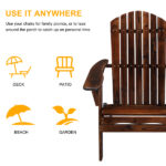 Folding Wooden Adirondack Lounger Chair with Natural Finish - Image 12