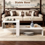 2-Tier Modern Geometric Coffee Table Engineered Wood Low Center Table with Storage Shelf, Waterproof Surface Cross Base Accent Table for Living Room Tea Game Work - White - Image 7