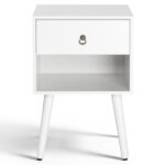 White P2 particleboard with solid wood legs, linen-textured melamine finish, and ring pull handle. 38*30*55cm. One drawer with a lower compartment. Bedside table. 1PC - Image 9