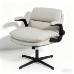 Beige Faux Leather Rocking Computer Chair, Height Adjustable Home Office Chair with Tension Control, Space‑Saving Flip Armrest Task Chair for Study Vanity Use - Image 2