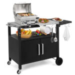Outdoor Grill Cart with Storage, Rolling Bar Cart Movable Kitchen Island for BBQ, Patio Dining Cart Table for Food Prep with Wheels Hooks Foldable Top - Image 19
