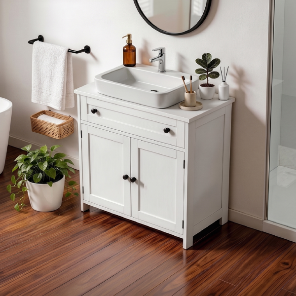 b71bd850-e783-47d5-9ad7-cd3096488581.png 1-Drawer 2-Door Bathroom Vanity Bathroom Cabinet Washbasin Not Included 23.62*11.81*23.62in White - Image 1