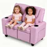 Pink 2‑Seater Kids Recliner Loveseat, Adjustable Double Toddler Sofa with Cup Holders & Storage Pockets, 330 lbs Heavy‑Duty PU Leather Kids Couch for Ages 3+ - Image 8