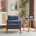 Mid-Century Oak Accent Chair - Deep Navy Blue Chenille Upholstered Single Lounge Chair, Sturdy Wood Frame Indoor Armchair (330LBS Weight Capacity) - Image 4