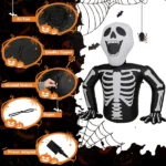 6ft Half-Skull Inflatable Decoration with 3 LED Lights, Black and White, 1000mA, 12V (US Standard) - Image 3