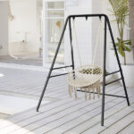 133*137*180cm Wrought Iron Four-Legged Standing 200kg Three Rings Hanging Chair Frame Black - Image 2