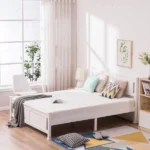 Queen Single Bunk Bed Painted + Melamine Veneer & Pine + MDF Bed Frame Vertical Striped Decorative Bed Frame 63.78*83.46*37.8in White - Image 31