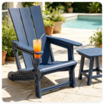 Blue Weatherproof HDPE Outdoor Adirondack Chair, 330LBS Capacity Ergonomic Patio Lounge Chair with Built-in Cup Holder, Snap-Together Tool-Free Assembly for Poolside Backyard - Image 4