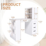 White Computer Desk with 4-in-1 Socket, the Desk with 3 Slide Drawers and 4 Storage Levels, the Wooden Desk is Suitable for a Variety of Places - Image 8