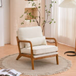 Same Code 44651052 Oak Armrest Oak Upholstered Single Lounge Chair Indoor Lounge Chair Off-White