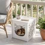 Side Table and House for Pets, Bedside Table with Warm Light, Cats Cube Condo, Nightstand End Table for Indoor Outdoor, White - Image 8