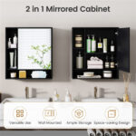 2 in 1 Mirrored Bathroom Wall Cabinet, Space-Saving Medicine Cabinet with Hidden Storage & Shelves - Black - Image 11