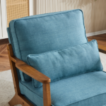 Mid-Century Oak Accent Chair - Linen-Cotton Navy Blue Upholstered Single Lounge Chair, Indoor Armchair with Sturdy Wood Frame (330LBS Weight Capacity) - Image 15