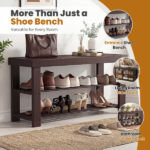 27-In Bamboo Shoe Rack & Bench, 3-Tier 280 lb Capacity Storage Organizer for Entryway, Living Room, Balcony, Brown - Image 5