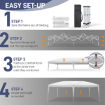 10'x20' Instant Pop Up Canopy Tent White, 6 Side Panels 2 Doors 4 Mesh Windows, 28/22mm Powder Coated Steel Frame, 10x20mm Crossbar, 210D Oxford Outdoor Folding Tent with Carry Bag, No Sandbags - Image 7