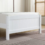 FCH Twin Pine Single-Layer Core Vertical Stripe Full-Board Curved Bed Head With The Same Bed Foot White Wooden Bed - Image 27
