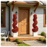 2 Pack Realistic Lifelike Faux Spiral Plant, All-Weather PE Artificial Flower Shrub for Indoor Outdoor Home Garden Decoration - Red - Image 8