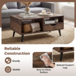36.5" Rustic Coffee Table with Drawer & Open Shelves, Engineered Wood Center Table for Living Room Walnut - Image 10
