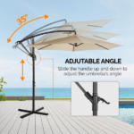 10FT Round Offset Patio Umbrella, Banana Hanging Cantilever Umbrella with 60° Adjustable Angle, Crank System, Cross Base & Pole Sleeve, UPF 50+ Waterproof Polyester Canopy, 6 Iron Ribs for Garden Deck Backyard, Khaki - Image 18