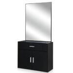 same code 75512472 15% E0 chipboard linen top 1 drawer 1 door with mirror Salon cabinet black