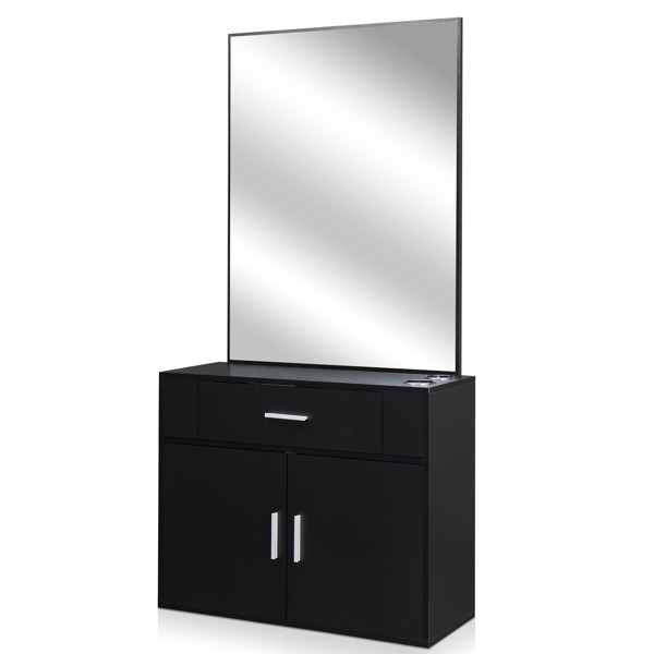 same code 75512472 15% E0 chipboard linen top 1 drawer 1 door with mirror Salon cabinet black