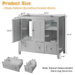 Grey MDF Lacquered Double Door & 2-Drawer Bathroom Vanity Cabinet with Decorative Molding - 91x46x82cm - Image 19