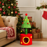 30in Cat Scratching Post with Cat House for Indoor Kitten, Small Cat Tree Tower with Sisal Post and Cute Hanging Balls, Red & Green - Image 8