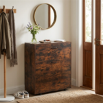 Rustic Brown Mobile Murphy Bed Cabinet 86.5" x 34" x 41.5" with Lockable Wheels, Space Saving Foldable Guest Bed with 4 Inch Foam Mattress - Image 6