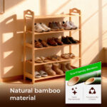 26.38*9.68*37.4in 5-Tier Portable Bamboo Shoe Rack, Natural Wood Color - Image 5