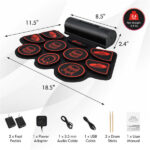 9-Pad Electric Drum Set for Beginners, MIDI USB Connection Dual Stereo Speakers Black+Red - Image 4