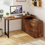 Reversible L-Shaped Desk with Built-in Charging Station, Home Office Desk with Drawers & File Cabinet - Rustic Brown - Image 8