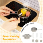 Kids Wooden Kitchen Playset 3+ with Fridge Sink Washing Machine with Realistic Light Sound Rattan Doors - Yellow - Image 4