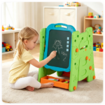 Green 3-in-1 Kids Double Sided Art Easel, Magnetic Whiteboard & Chalkboard Standing Drawing Board with Adjustable Height Angle, Storage Tray Book Rack Complete Painting Accessories PP Play Easel Gift - Image 9
