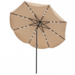 10 Ft Solar Powered Patio Umbrella with 24 LED Lights, Beige Outdoor Market Umbrella - Image 3