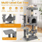 44" Multi-Level Cat Tree with Spacious Top Perch, 2-Door Condo & Hammock for Indoor Cats -Light Gray - Image 8