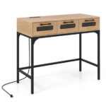 35.5" Narrow Console Table with LED Lights & Power Station, 3-Drawer Entryway Sofa Table with Charging Ports - Image 4