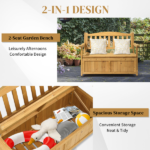 Outdoor Wooden Storage Bench, Large Deck Box with Seating & Armrest, Patio Organizer Loveseat for Garden Porch Deck Backyard Poolside - Image 9