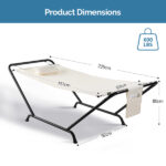 Freestanding Hammock with Stand, 600LBS Heavy Duty Outdoor Hammock Bed with Soft Pillow & Storage Bag, Beige - Image 7