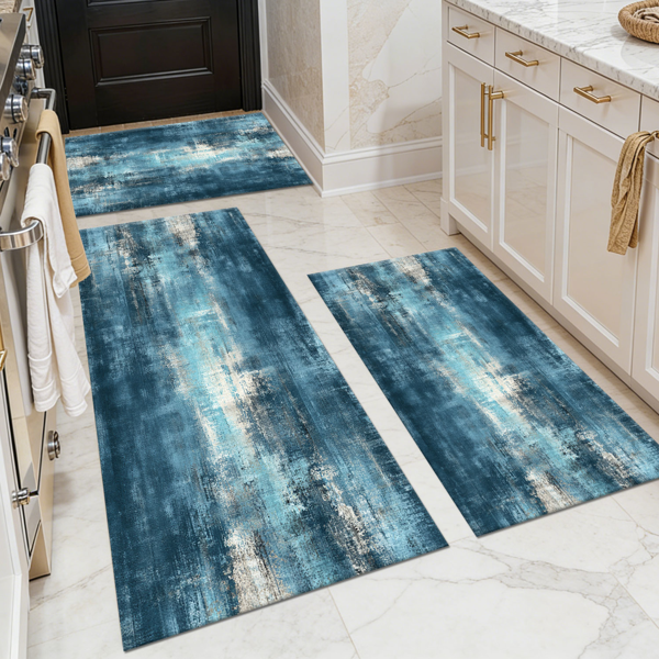 b838b113-f91e-48a6-92e0-99f64a667b43.png Three-piece kitchen rug set, non-slip and washable, abstract pattern kitchen hallway rug, soft and comfortable, suitable for sinks, floors, entrances, hallways and bathrooms. - Image 1